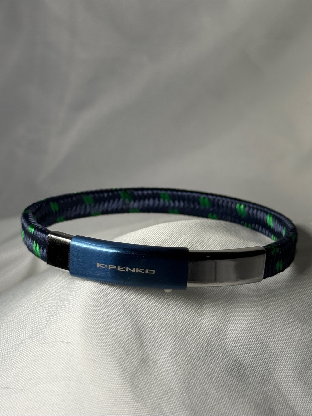 K-PENKO Blue & Green Rope Bracelet with Stainless Steel